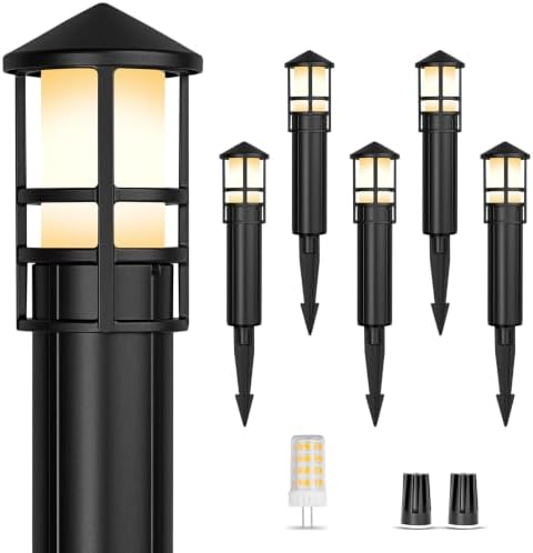 Gardencoin Low Voltage Landscape Pathway Lights, Replaceable G4 Bulb 12V 4W 2700K Outdoor LED Landscape Lighting, Aluminum Waterproof Walkway Lighting, Bollard Path Lights Wired, Black 6 Pack by Gardencoin