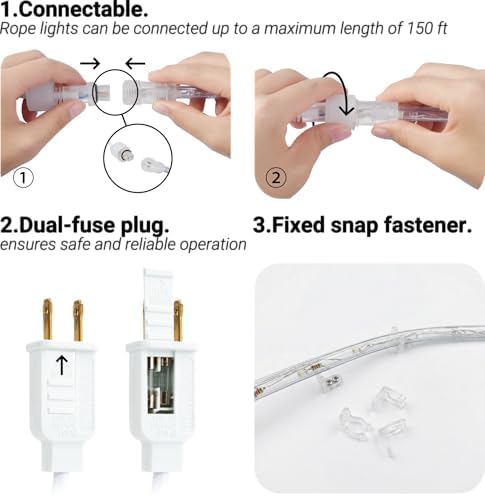 100ft Rope Lights For Outside, Connectable & Flexible Tube Lights with 8 Modes Controller,Waterproof Multicolor LED Rope Lighting for Deck,Garden,Pool,Patio,Bedroom,Indoor & Outdoor Landscape Lighting - Image 4