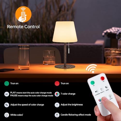 Gewiny Shower Lamp Battery Operated Outdoor Table Lamps Cordless Waterproof LED Dimmable Warm White and RGB Table Lamps Rechargeable Lamp Outdoor Lamps for Patio/Bathroom（Wood Grain） - Image 6
