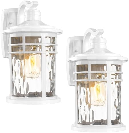 Darkaway Outdoor Wall Light Fixture,2pcs 14.57inch Large Outside Porch Lights Wall Mounted Water Ripple Glass Exterior Waterproof Lantern Modern Wall Sconce Lighting for House Front Door by Darkaway