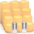 Enpornk Flameless Battery Operated Outdoor Waterproof Set of 12(D: 3" x H: 3" 4" 5" 6") Pillar LED Candles with 10-Key Remote and Cycling 24 Hours Timer by Enpornk