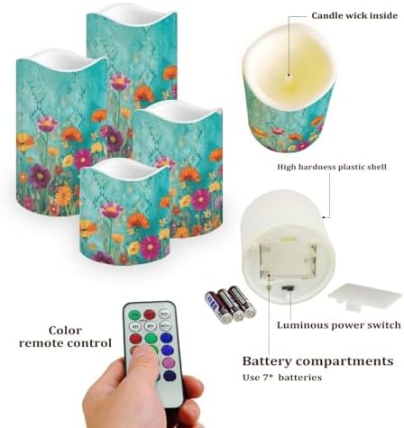 Flower LED Flameless Candles with Realistic Dancing Flame Waterproof Battery Operated with Remote & Timer (4 Pack,) Outdoor & Indoor Decor Housewarming Gifts - Image 3
