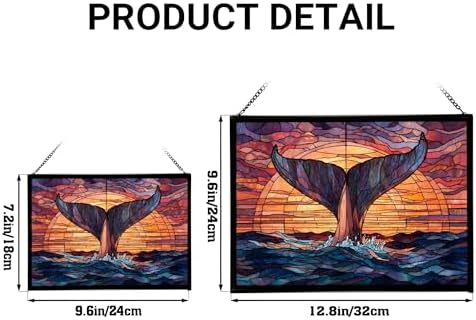 Whale Tail Splashes Under Sunset Sky Rectangular Stained Glass Suncatcher – Hanging Window Panel with Animal & Nature Scene – Vibrant Glass Art Gift for Wildlife, Fantasy, Nature Lovers wwsLLc - Image 4