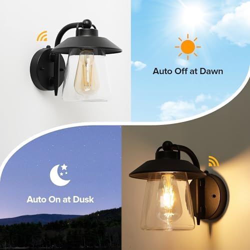 LUTEC 2 Pack Dusk to Dawn Outdoor Indoor Exterior Light Fixture, Farmhouse Barn Wall Sconce, Matte Black Finish Anti-Rust Wall Mount Light, Waterproof Wall lamp with Clear Glass for Porch, Patio - Image 3