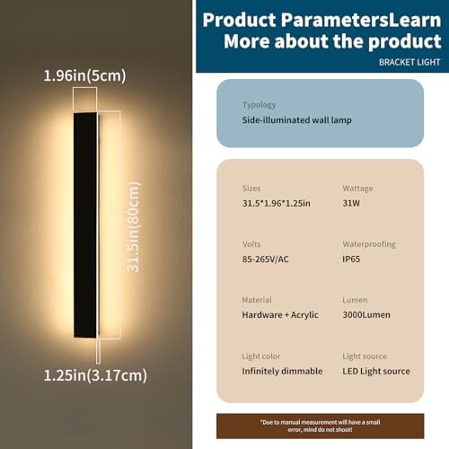 2 Pack 31.4inch Modern Outdoor LED Wall Sconce, Dimmable 3000K-6000K with Remote Control, IP65 Waterproof, Black Aluminium Long Exterior Wall Light Fixture for Porch, Patio, Garage, Yard - Image 4