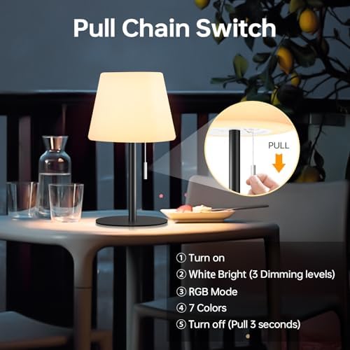 Gewiny Solar Table Lamp for Outside Patio Solar Lamp Outdoor Lamp Waterproof with Light Sensor,Dimmable Warm White+RGB LED Rechargeable Lamps Cordless Battery Operated Table Lamp （Black） - Image 3