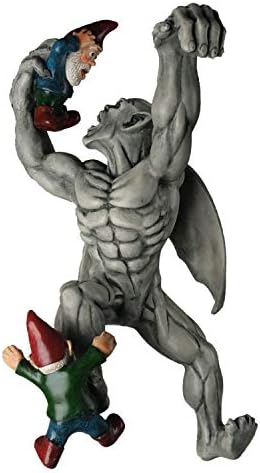 Great Gargoyle Gnome Massacre Fence Hanger - Polyresin Outdoor Wall Décor - Detailed Hanging Statue – Gnome with Gothic Climbing Grotesque Gargoyle for Patio, Porch, Fence, Garden by BellaHausDesign