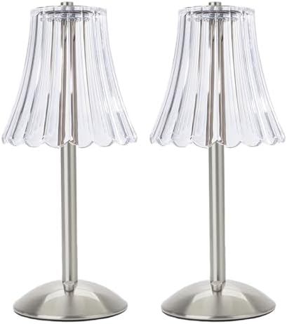 HEQET Cordless Table Lamps for Home,Table,Dining Room, Gold Rechargeable Lamps, USB Charge 12'' Tall LED Brass Portable Outdoor Indoor Table Lamp with Built-in Dimmer (Silver-Pack 2) by HEQET