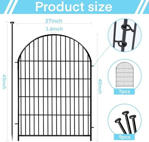 Tall Garden Fence with Gate 40 in(H)x17.5 Ft(L), 8 Panels Fence for Dogs Outside, No Dig Animal Barrier Garden Fencing,Rustproof Metal Wire Temporary Rabbit Dog Fences for Yard Patio Outdoor - Image 2