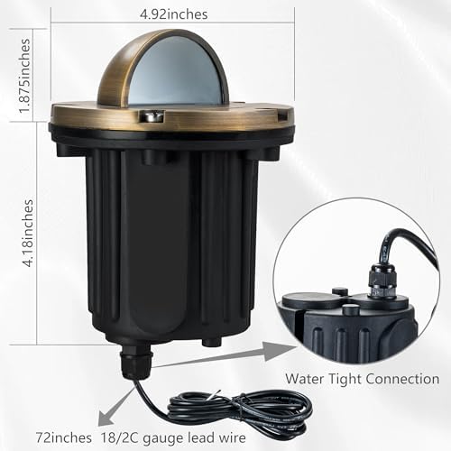LumStory 4-Pack Brass Well Lights 12V Low Voltage Landscape Lighting LED Landscape Light Outdoor in Ground Lights with MR16 GU5.3 Bulb 5W 3000K Warm White(Beacon Top) - Image 2