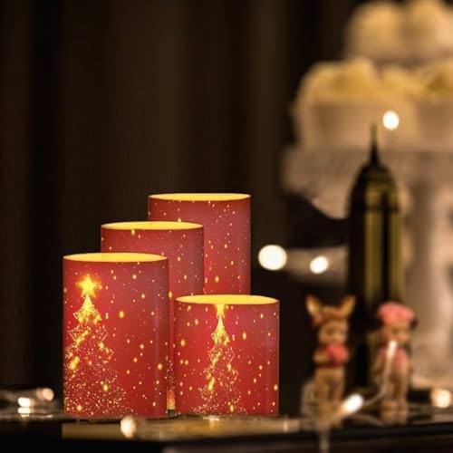 GLENLCWE Christmas Tree Pattern Flameless Light Candles Battery Powered with Timer Remote Color Chaging Pillar Fake Candles Pack of 4 for Wedding Home Outdoor Decor - Image 2