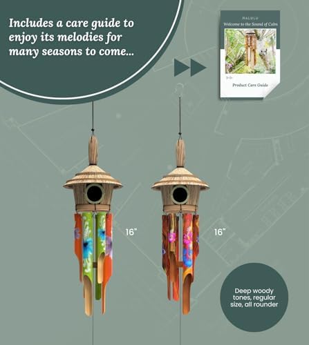 Nalulu Flory Bamboo Wind Chimes - Oustide Outdoor Wooden Windchimes with Birdhouse, Handcrafted with Calming Deep Tones, Ideal Home Decor or Gift for Him and Her - Image 5