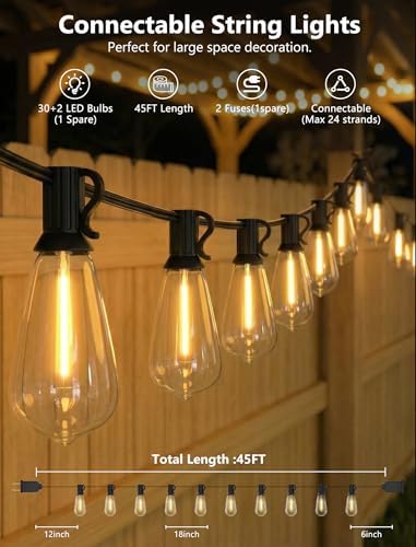 45FT Outdoor String Lights, 30 ST40 Edison LED Patio Lights - Image 2