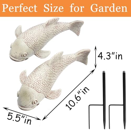Teaeeno Set of 2 Antique Koi Fish Statue, Outdoor Garden Sculpture for Patio, Backyard, Pond, and Home Decor (White) - Image 3