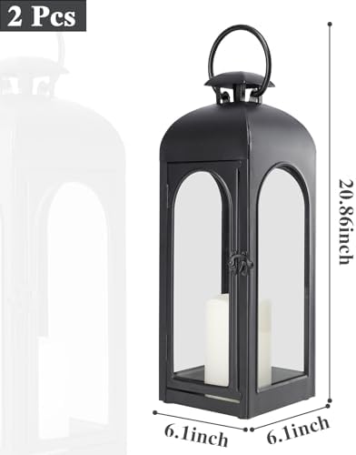 Bdor Decorative Outdoor Lantern Candle,Black Lantern Remote,20 Inch,2 Pack - Image 2