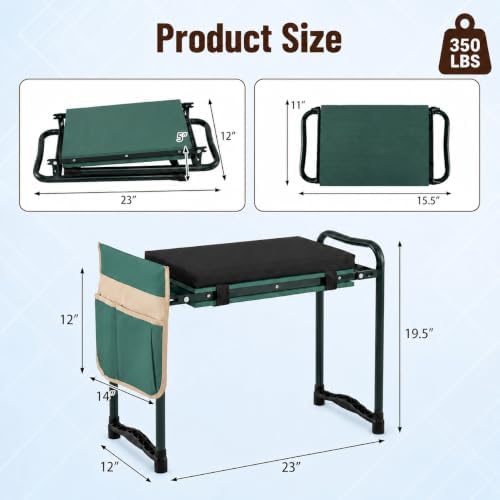 GIANTEX Garden Kneeler and Seat, Foldable 2-in-1 Gardening Bench, Green - Image 3