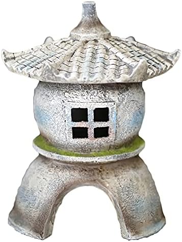 Polyresin Asian Pagoda Lantern Figurine Solar Powered Zen Pagoda Outdoor Statue, Waterproof Garden Sculpture, 11.02" Tall by Unknown