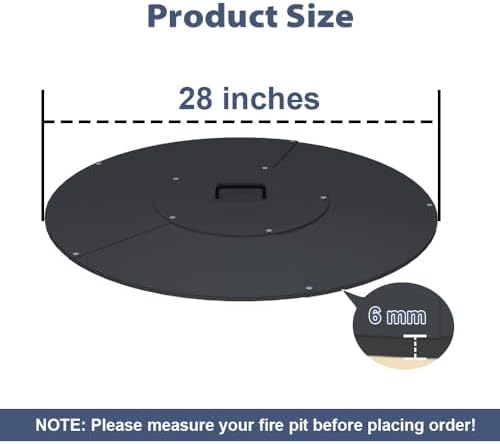 20" Round Fire Pit Lid Fits for Bonfire Pits up to 18", Metal Cover with Handle, All-Weather Resistance Outdoor Firepit Accessory, Smokeless Fire Pit Cover for Fire Tables - Image 3