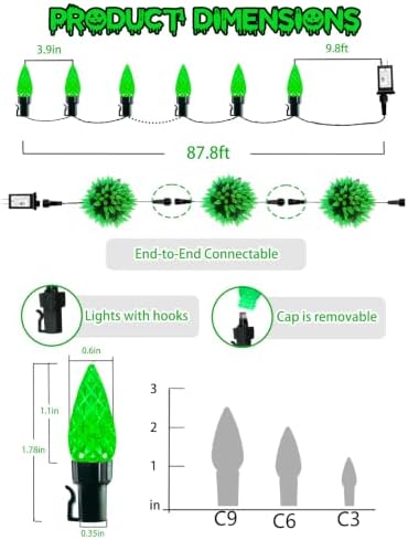 EEW Connectable C6 Halloween Lights Outdoor String 78FT 240 LED Green - Image 2