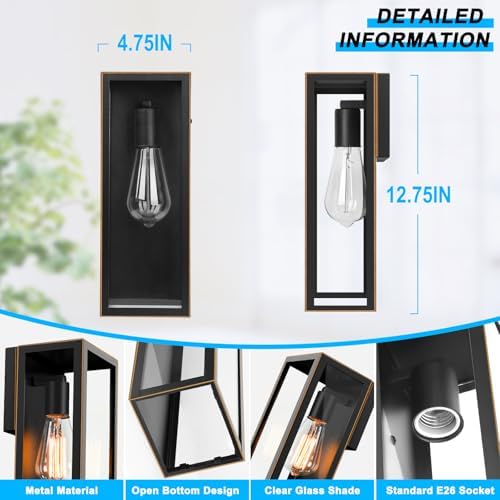 VerRon Outdoor Wall Light Fixtures, Modern Exterior Wall Lanterns, 2-Pack - Image 3
