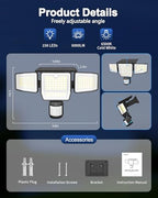 6000LM Solar Lights Outdoor, 4 Heads Motion Sensor Outdoor Lights, Solar Flood Lights for Yard House Outside Garage, IP65 Waterproof, 3 Modes, Easy Install, 3 Pack - Image 3