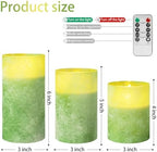 Flameless Candles Set of 3 Green LED Pillar Candles with Remote Timer - Image 2