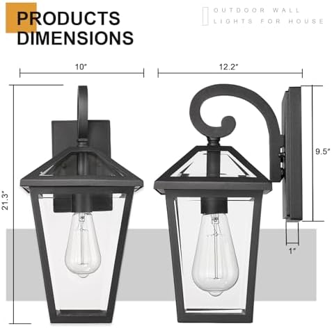 Large Outdoor Light Fixtures Wall Mount 21'' Waterproof Exterior Wall Lanterns with Glass, Outdoor Wall Light, Outside Wall Sconces, Front Porch Lights for House Garage Doorway Patio 1 Pack - Image 2