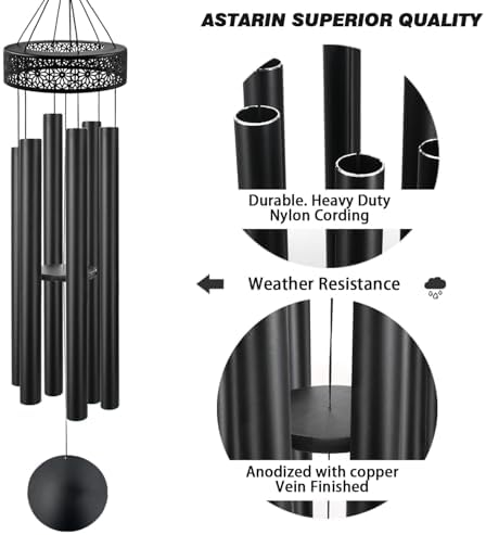 ASTARIN 60'' Deep Tone Wind Chimes for Outside -Extra Large Windchimes with 6 Heavy Tubes, Memorial Wind Chimes Outdoor for Garden Hanging Décor,Sympathy Gifts, Black - Image 4