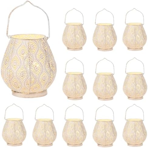 TRIROCKS Set of 12 Moroccan Decorative Lamps 8'' High Battery Powered Cordless Lamp Metal Table Lamps with Fairy Lights Bulb for Home Room Garden Yard Party Events Tabletop Indoor Outdoor(White) by TRIROCKS