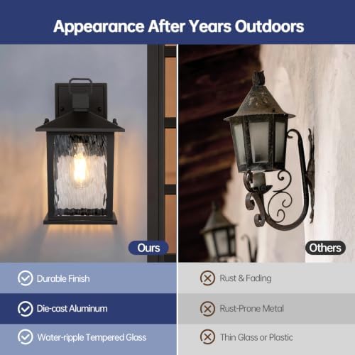 12'' Outdoor Porch Light, Matte Black Outdoor Wall Lantern Aluminum - Image 3