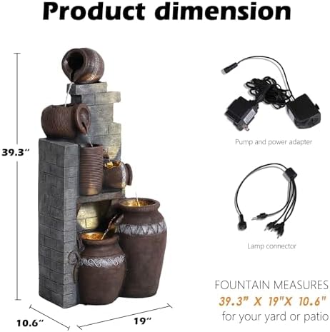 TITIMO 39.3" Outdoor Water Fountain and Waterfalls, 5 Tiers Garden Fountain - Image 2