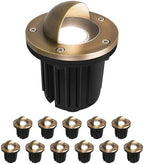 GKOLED LED Brass Well Lights, 12V In Ground Light Outdoor, IP67 Waterproof Low Voltage Landscape Lighting with MR16 Bulb and Swival Base, 5W 140LM 2700K, Up Light for Garden, Beacon Top, 12 Pack by GKOLED