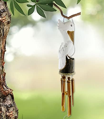 Pelican Windchime - Hand Carved Wood and Bamboo - Coastal Nautical Patio Décor Outdoor Wind Chime - Image 3