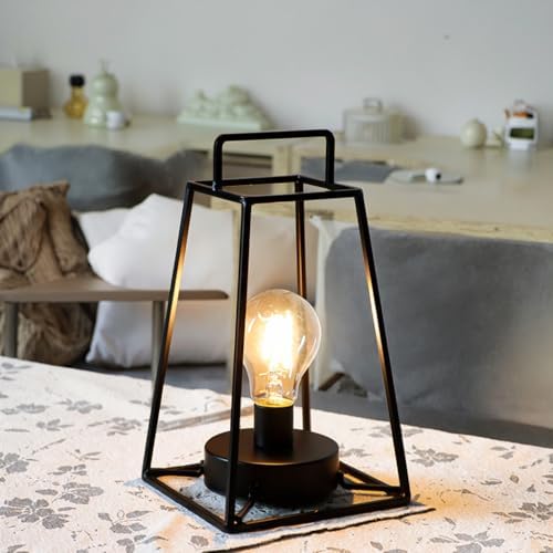 JHY DESIGN 6PCS Retro Style Geometric Table Lamp 10''High Simple Iron Art Cordless Lamp Battery Powered Lamp with 6-Hours Timer Feature Cage Wireless Light for Balcony Party Indoor Outdoor - Image 3