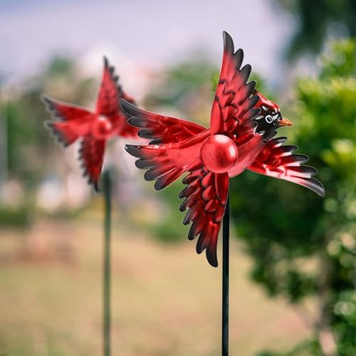 MUMTOP Cardinal Wind Spinner Outdoor, 2 Pack Metal Red Bird Garden Windmill - Image 5