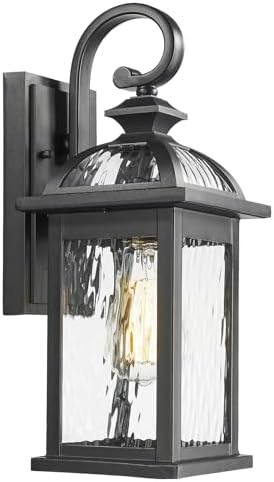 Darkaway Outdoor Lights Fixture Wall Mount, Exterior Wall Light with Water Ripple Glass Waterproof Black Outside Wall Sconce for House Porch Hallway Garage by Darkaway