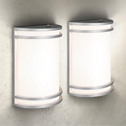 ASD LED Outdoor Wall Sconce, Dusk to Dawn 3000K 4000K 5000K Nickel 2 Pack by ASDLightingCorporation
