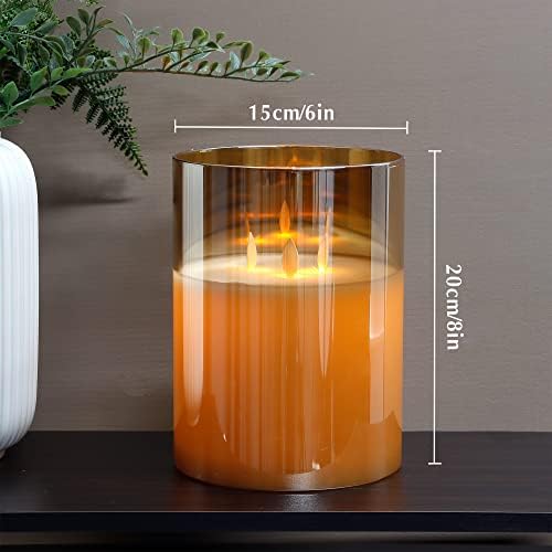 JHY DESIGN Large 3-Wick Glass Flameless Candles 8''H Battery Operated Dancing Flame Flickering LED Pillar Candles with 6-Hour Timer Real Wax Candles for Home Wedding Party Festival（Gold） - Image 3
