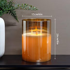 JHY DESIGN Large 3-Wick Glass Flameless Candles 8''H Battery Operated Dancing Flame Flickering LED Pillar Candles with 6-Hour Timer Real Wax Candles for Home Wedding Party Festival（Gold） - Image 3