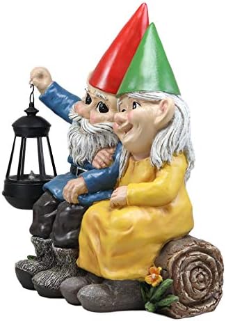 Ebros Large Grow Old with Me Mr and Mrs Gnome On Tree Log Holding Out Solar LED Lantern Light Statue 13.5" Tall for Patio Garden Lawn Home Decor Whimsical Gnomes Figurine - Image 5