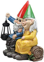 Ebros Large Grow Old with Me Mr and Mrs Gnome On Tree Log Holding Out Solar LED Lantern Light Statue 13.5" Tall for Patio Garden Lawn Home Decor Whimsical Gnomes Figurine - Image 5