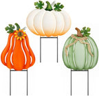 Fall Outdoor Decor Metal Pumpkin Yard Stakes - Large Outdoor Pumpkin Decor with Sunflower, Leaves & Bow, Tall Fall Yard Decor for Porch Garden Lawn Autumn Thanksgiving Decorations Set of 3 by Unknown