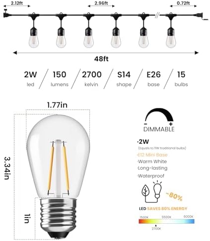 Svater 96 FT Outdoor String Lights 2W, Patio Light for Outside Waterproof - Image 2