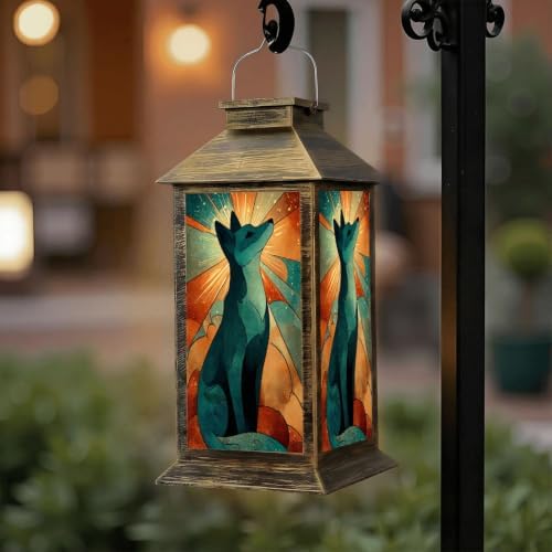 Solar Lantern Retro Fox Stained Glass Outdoor Waterproof Garden Hanging Lantern Solar Powered Lighting Outside Solar Light for Patio Yard Camping, Gifts for Women Mom - Image 6