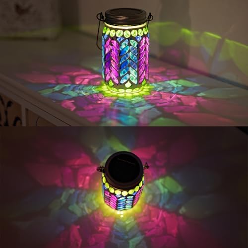 Stargarden 4 Pack Mosaic Solar Lantern ,Outdoor Hanging Jar Lights - Image 5