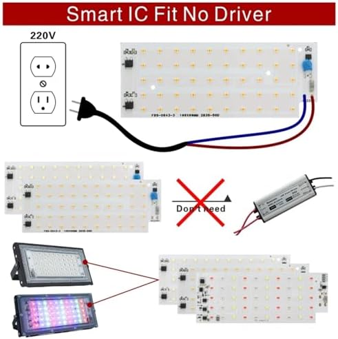 2-Pack 50W RGB LED Floodlight Chip, SMD2835 AC 220V, Color Changing Light Beads for Outdoor Spotlights & DIY Lighting(Blue LED Chip) - Image 7