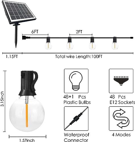 SUNTHIN 100FT Solar String Lights, USB Rechargeable Patio Lights - Image 2
