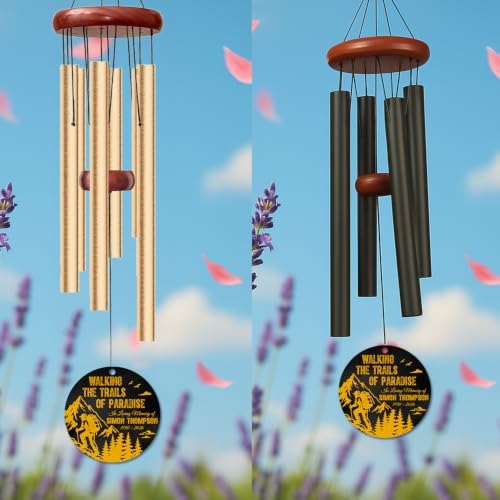 Personalized Hiking Memorial Wind Chime Custom Name & Year, Walking The Trails of Paradise Sympathy Gift, Outdoor Remembrance Windchimes Garden Decor Deep Tone - Image 5