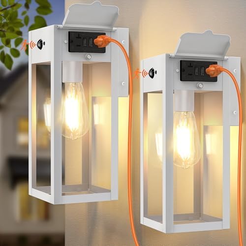Porch Lights with GFCI Outlet, 2-Pack Motion Sensor Outdoor Lights by WelcometoOYKYOHEI