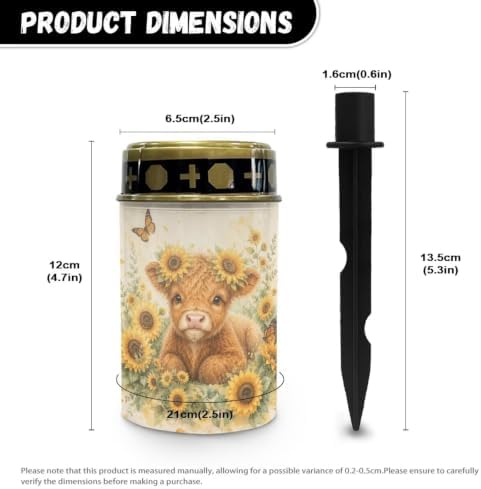 Poceacles Solar Lights Outdoor Waterproof Grave Lights for Cemetery LED Flameless Candle Cemetery Solar Pillar Candles Outdoor Decor, Highland Cow Sunflower Butterfly, Set of 4 - Image 7